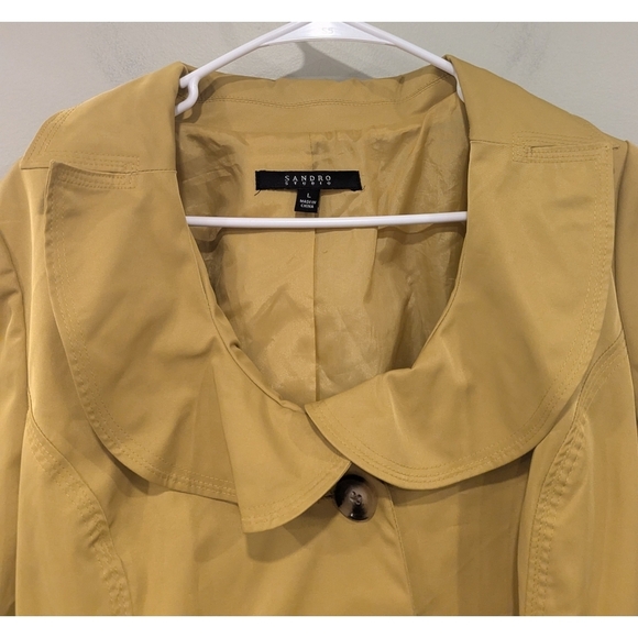 Sandro Studio Mustard Yellow Round Collar Tie Waist Jacket Size Large - Picture 3 of 8